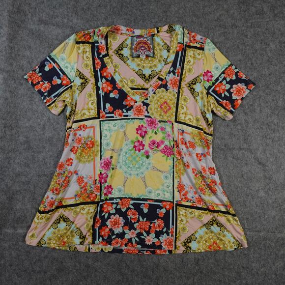 Johnny Was Top Womens Small Jasper Swingy Tee Shirt Boho Floral Bamboo Knit - Picture 2 of 9